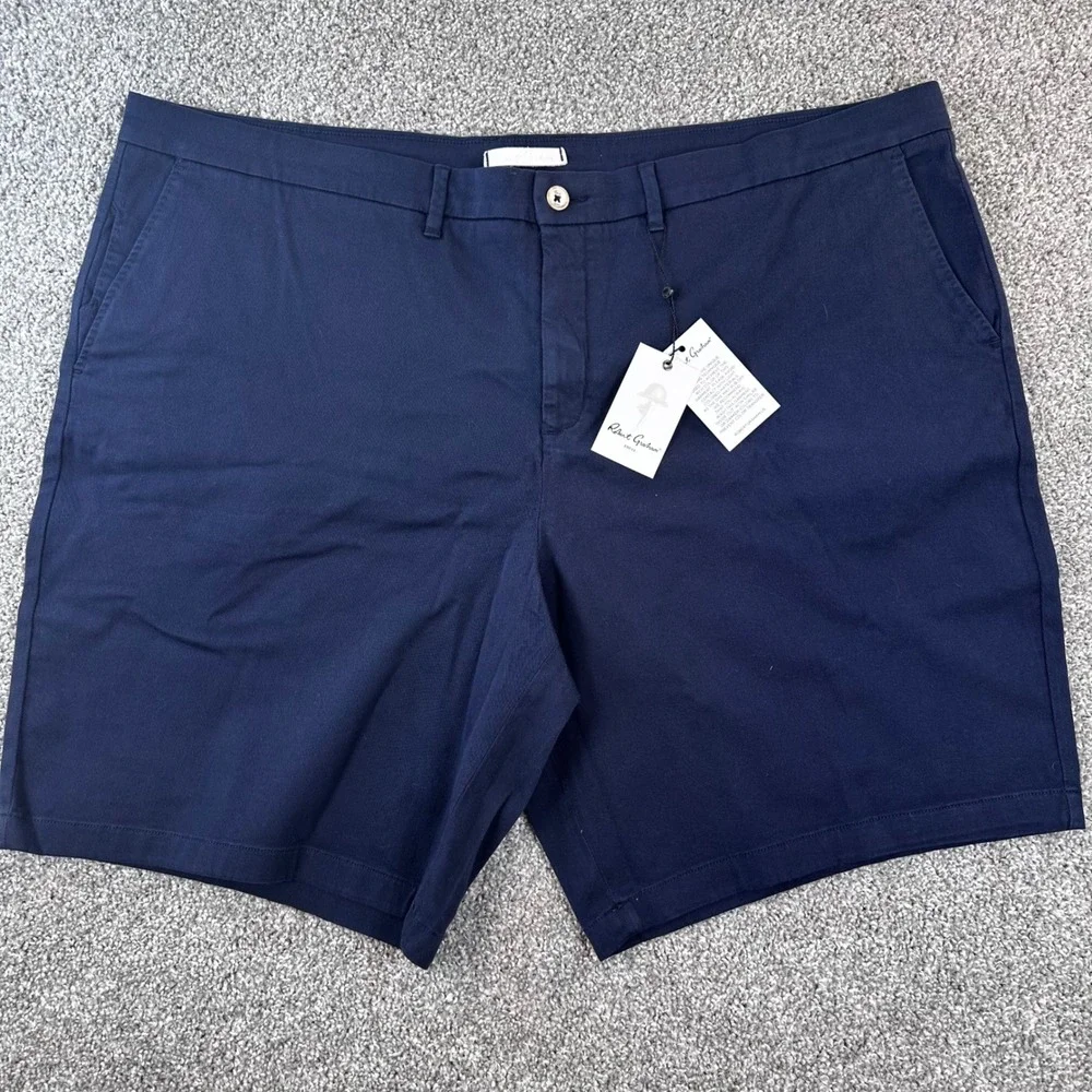 Robert Graham Chino Shorts Mens 46 Navy‎ Blue Classic Solid Fit Summer Golf NEW